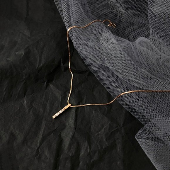 Gold Diamond Strip 925 Sterling Silver Necklace - Picture 3 of 14